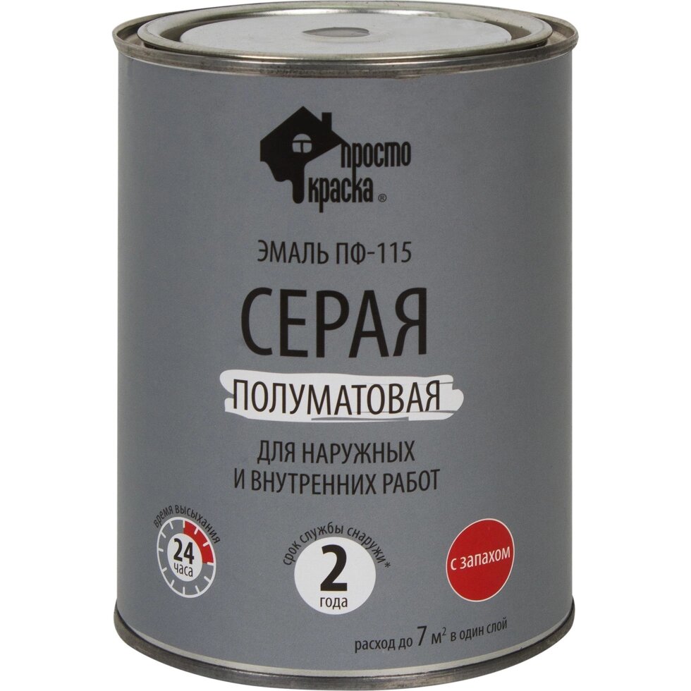 Эмаль ПФ-115 Простокраска полуматовая цвет серый 0.8 кг от компании ИП Фомичев - фото 1