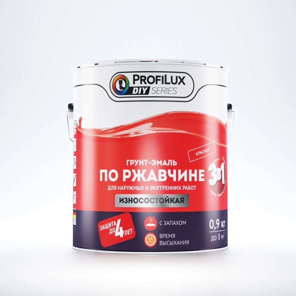 Эмаль по ржавчине 3в1 цвет красный 0.9 кг от компании ИП Фомичев - фото 1