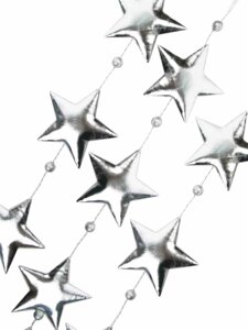 Гирлянда новогодняя много блестящих серебристых звезд полиуретан 170*1,5*11см 81447