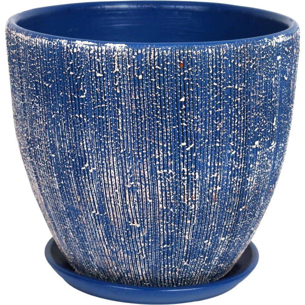 Горшок цветочный Меланж o15 h13.5 см v1.5 л керамика синий/бежевый от компании ИП Фомичев - фото 1