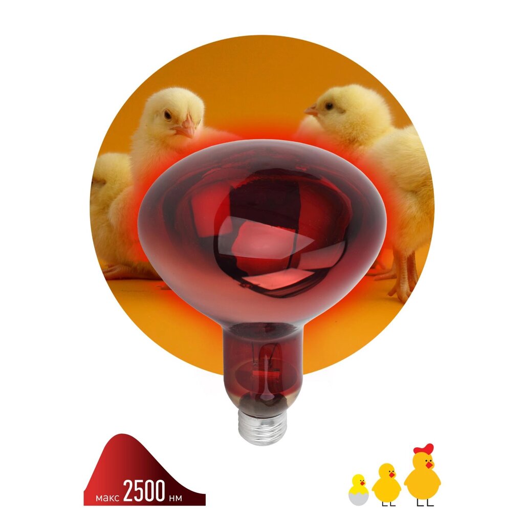 Инфракрасная лампа Эра для животных ИКЗК  Е27 220-250 Вт R127 от компании ИП Фомичев - фото 1