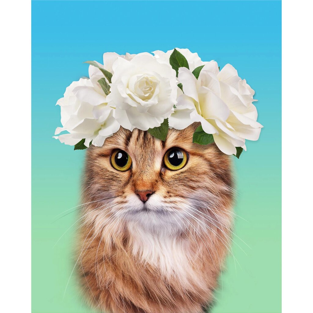 Картина на холсте Кошка с цветами 40х50 см от компании TOO RT UNIVERSAL GROUP - фото 1