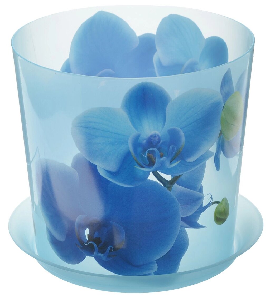 Кашпо ДЕКО D160мм 2,4л с подставкой орхидея голубая от компании ИП Фомичев - фото 1