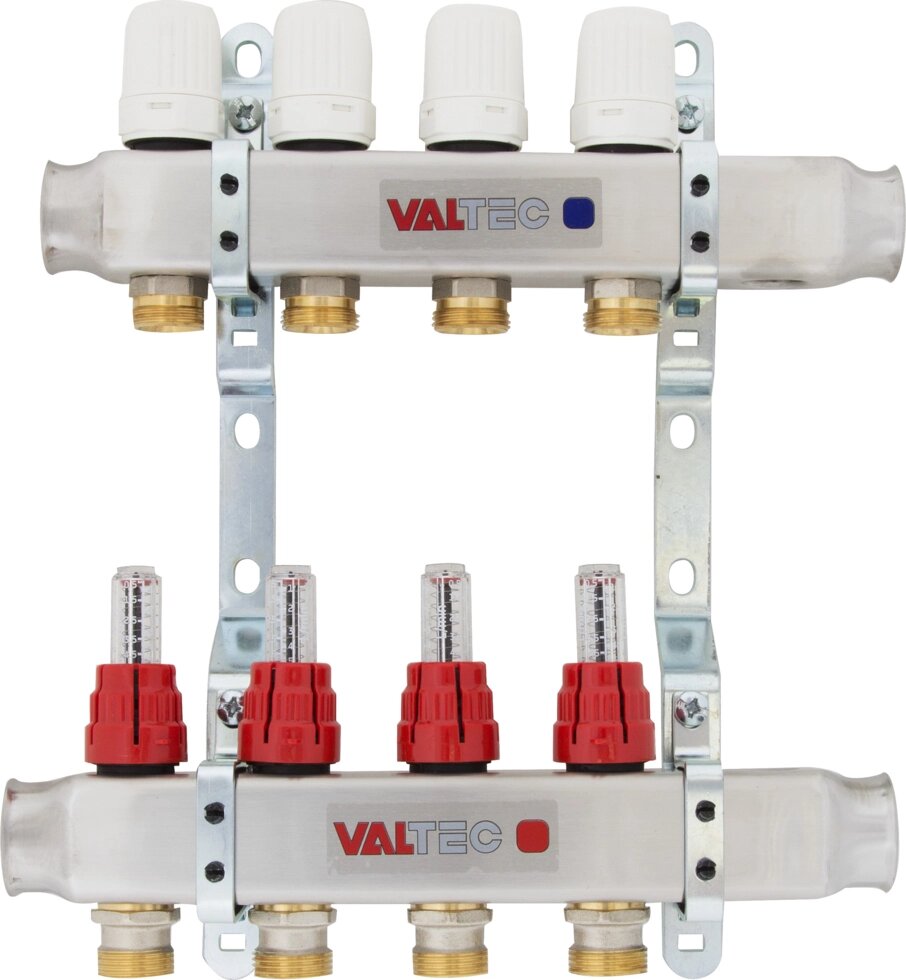 Коллекторная группа Valtec со встроенными расходомерами, 1х3/4, 4 выхода, евроконус VTc.586. EMNX.0604 от компании ИП Фомичев - фото 1