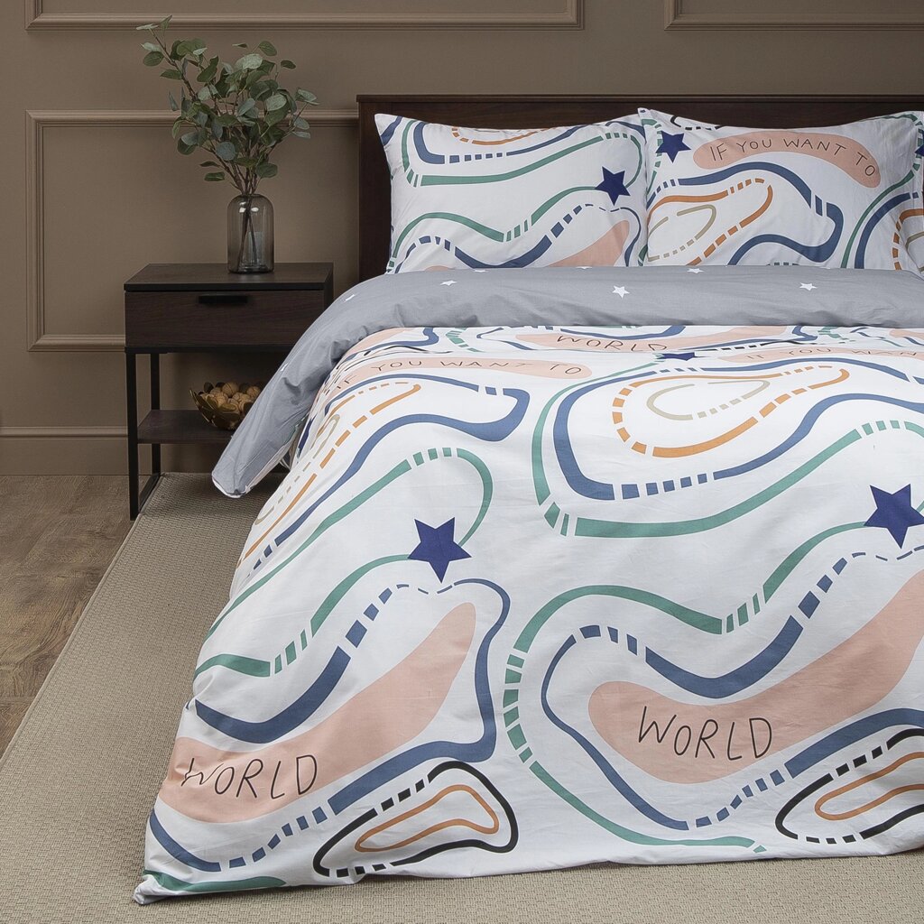 Комплект постельного белья Amore Mio Вентура полутораспальный сатин разноцветный от компании ИП Фомичев - фото 1
