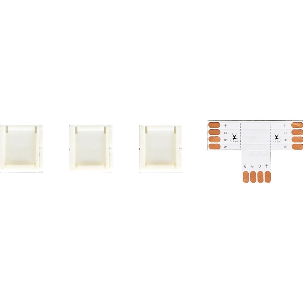 Коннекторы для RGB светодиодной ленты 5050 12-24 В 10 мм IP20 Т-образный 3 клипсы, контакты по центру от компании ИП Фомичев - фото 1