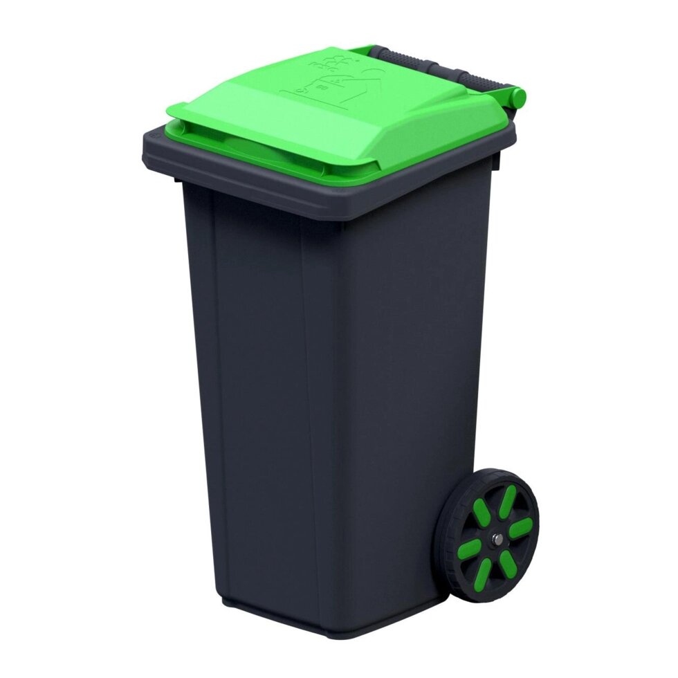 Контейнер для мусора 60 л, пластик, цвет зелёный/чёрный от компании ИП Фомичев - фото 1