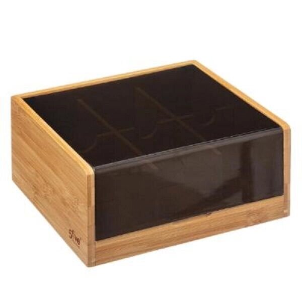 Коробка для чайных пакетиков 5Five 22х10 см с темным стеклом 6 ячеек 167754 от компании ИП Фомичев - фото 1