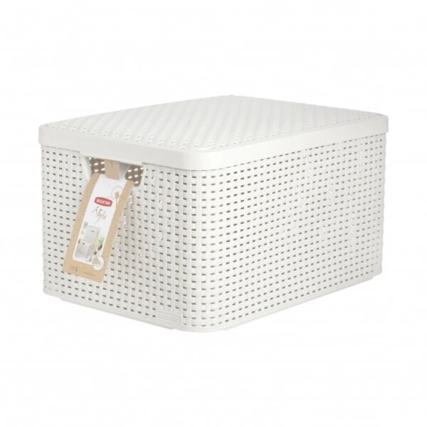 Корзина Curver RATTAN STYLE BOX для хранения с крышкой L 30л, кремовый от компании ИП Фомичев - фото 1