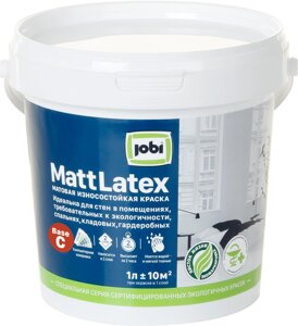 Краска для колеровки для стен и потолков Jobi «Mattlatex», прозрачная база C, 1 л