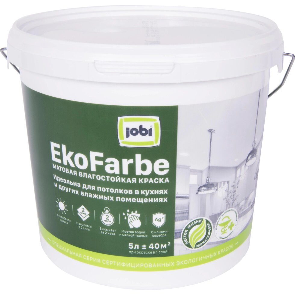 Краска для кухни и ванной Jobi «Ekofarbe», цвет белый, 5 л от компании ИП Фомичев - фото 1