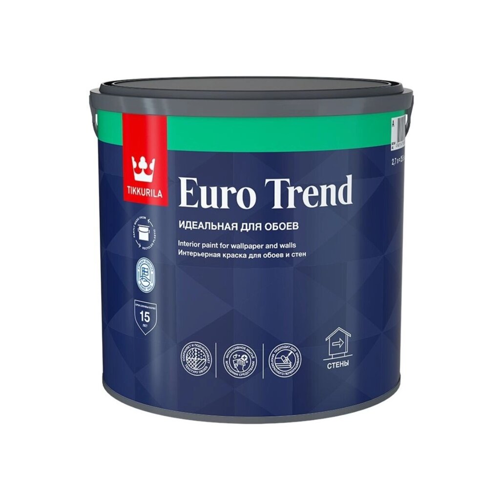 Краска для обоев и стен EURO TREND A мат 2,7л от компании ИП Фомичев - фото 1