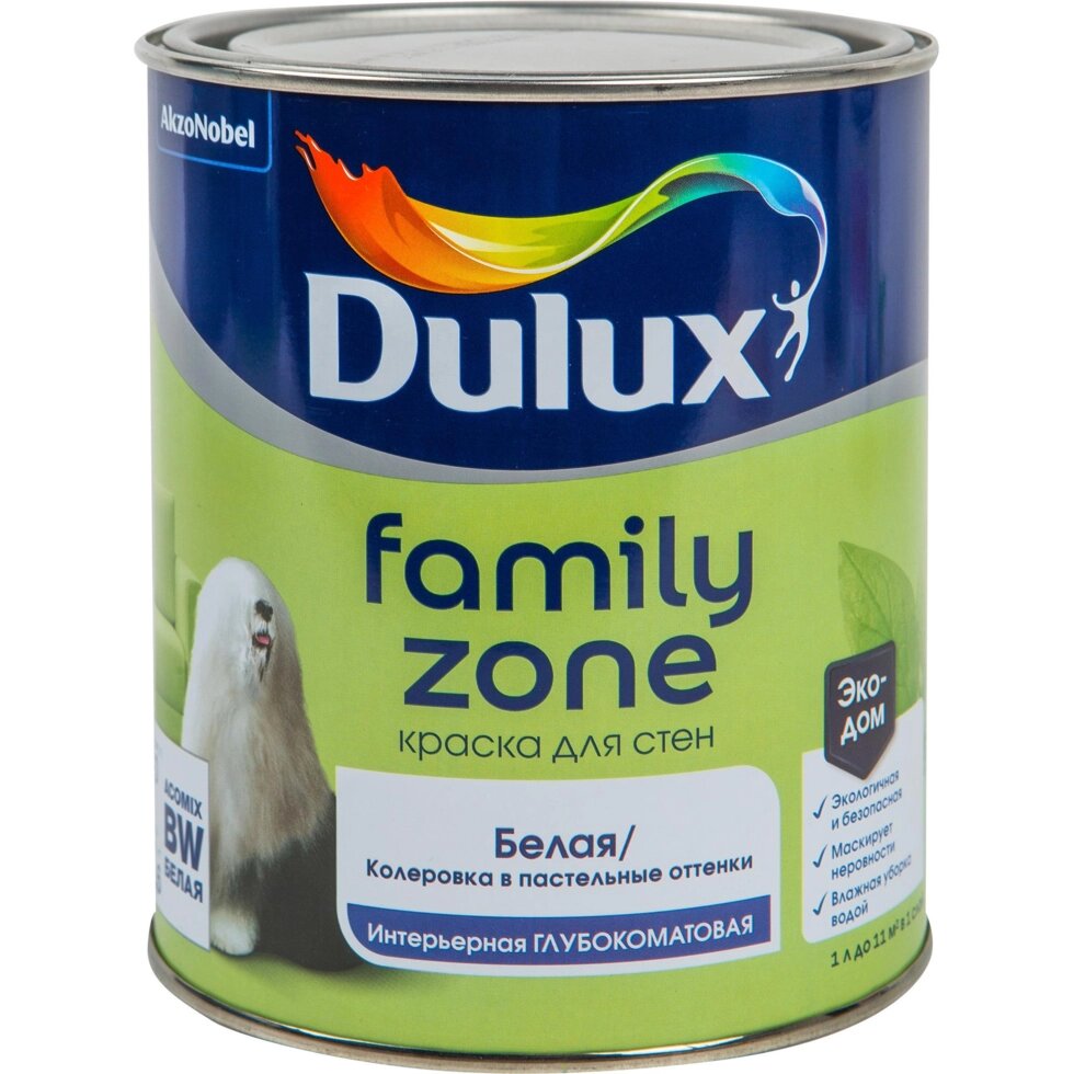 Краска для стен и потолков Dulux Family Zone база BW 1 л от компании ИП Фомичев - фото 1