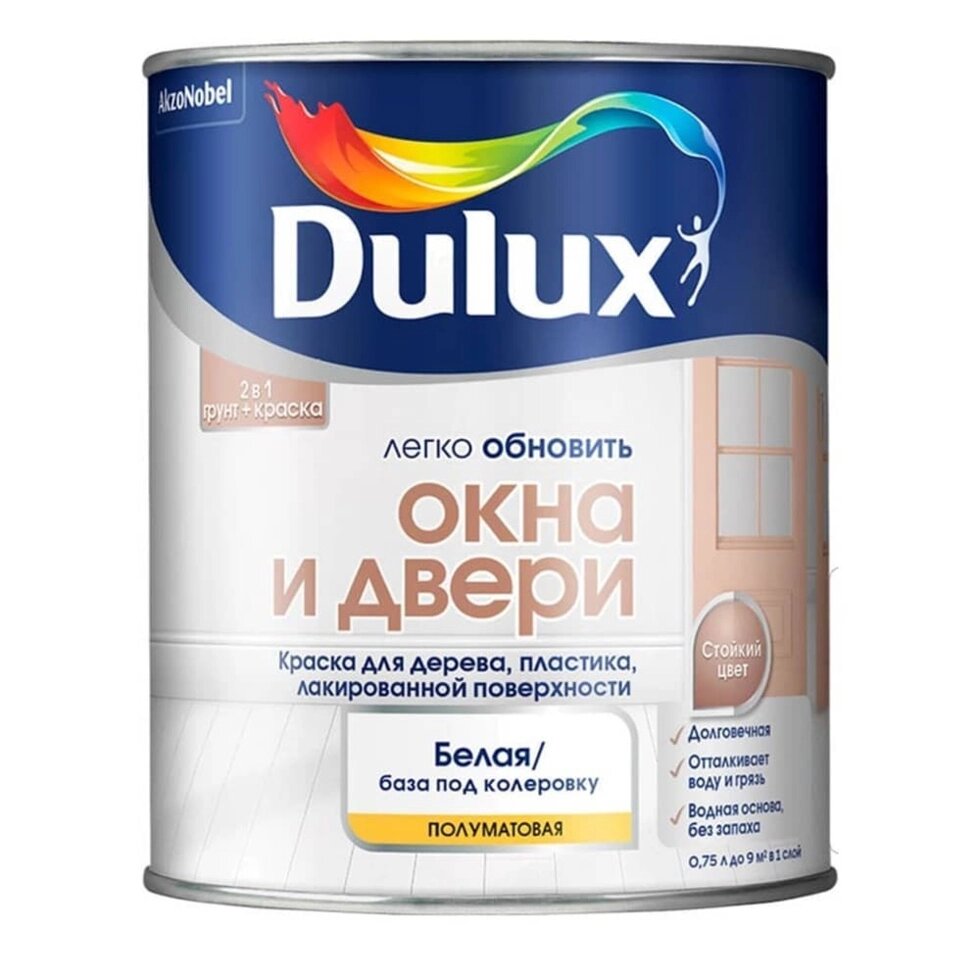 Краска Dulux Окна и Двери п/мат BW 0,75л 5327289 от компании ИП Фомичев - фото 1