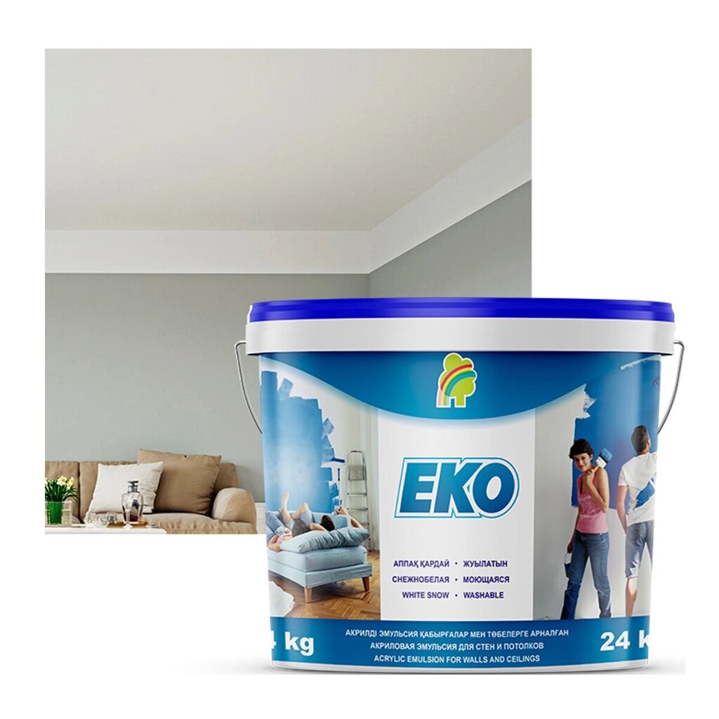 Краска "EKO" для стен и потолков моющаяся акриловая 24 кг от компании ИП Фомичев - фото 1