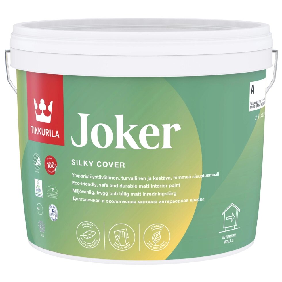 Краска экологичная Tikkurila Joker цвет белый 2.7 л от компании ИП Фомичев - фото 1