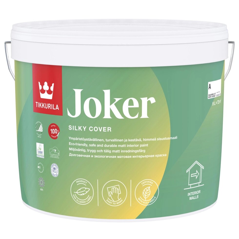 Краска экологичная Tikkurila Joker цвет белый 9 л от компании ИП Фомичев - фото 1