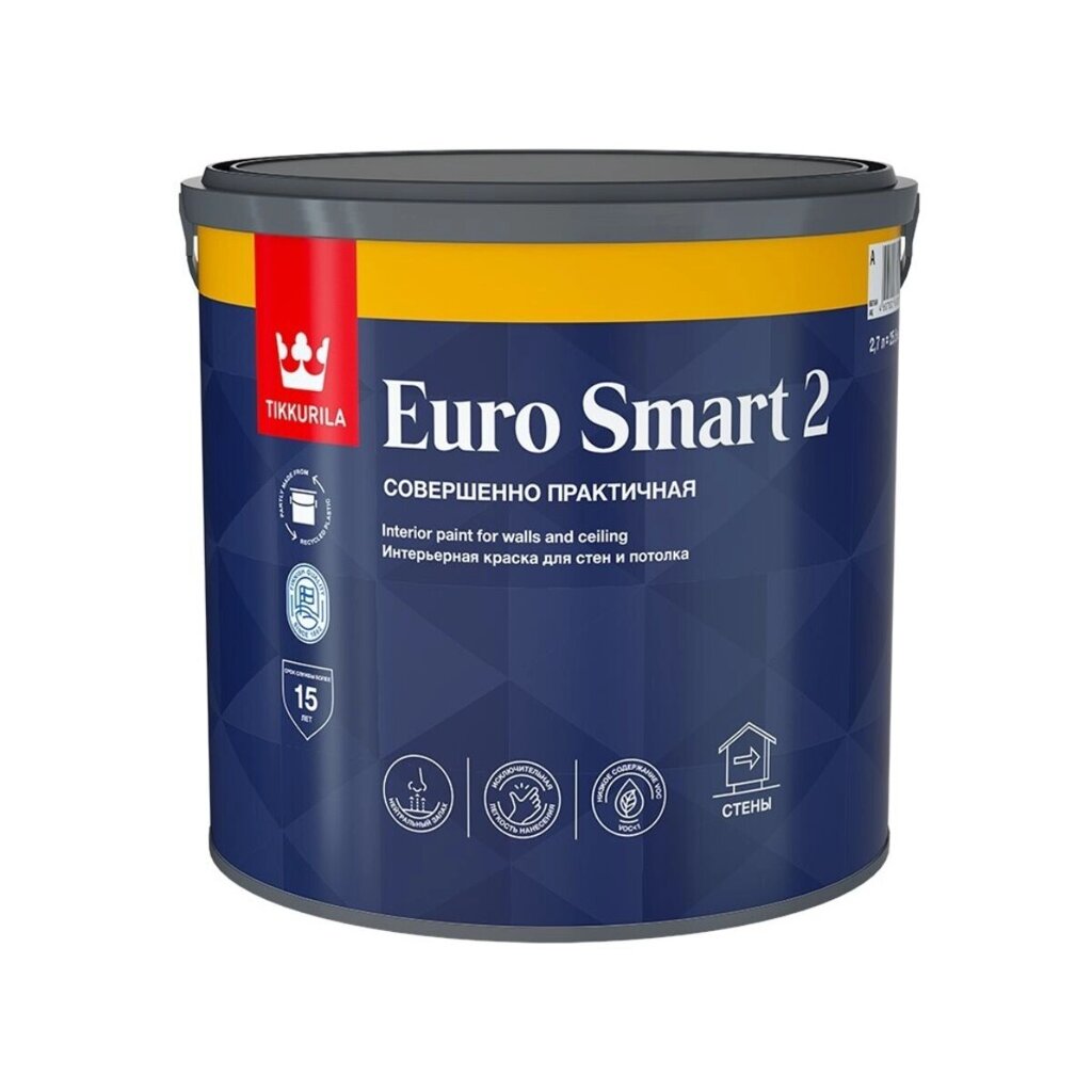 Краска интерьерная EURO SMART 2 A гл/мат 2,7л от компании ИП Фомичев - фото 1