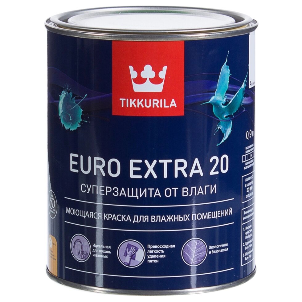Краска Tikkurila Euro-20 цвет белый 0.9 л от компании TOO RT UNIVERSAL GROUP - фото 1