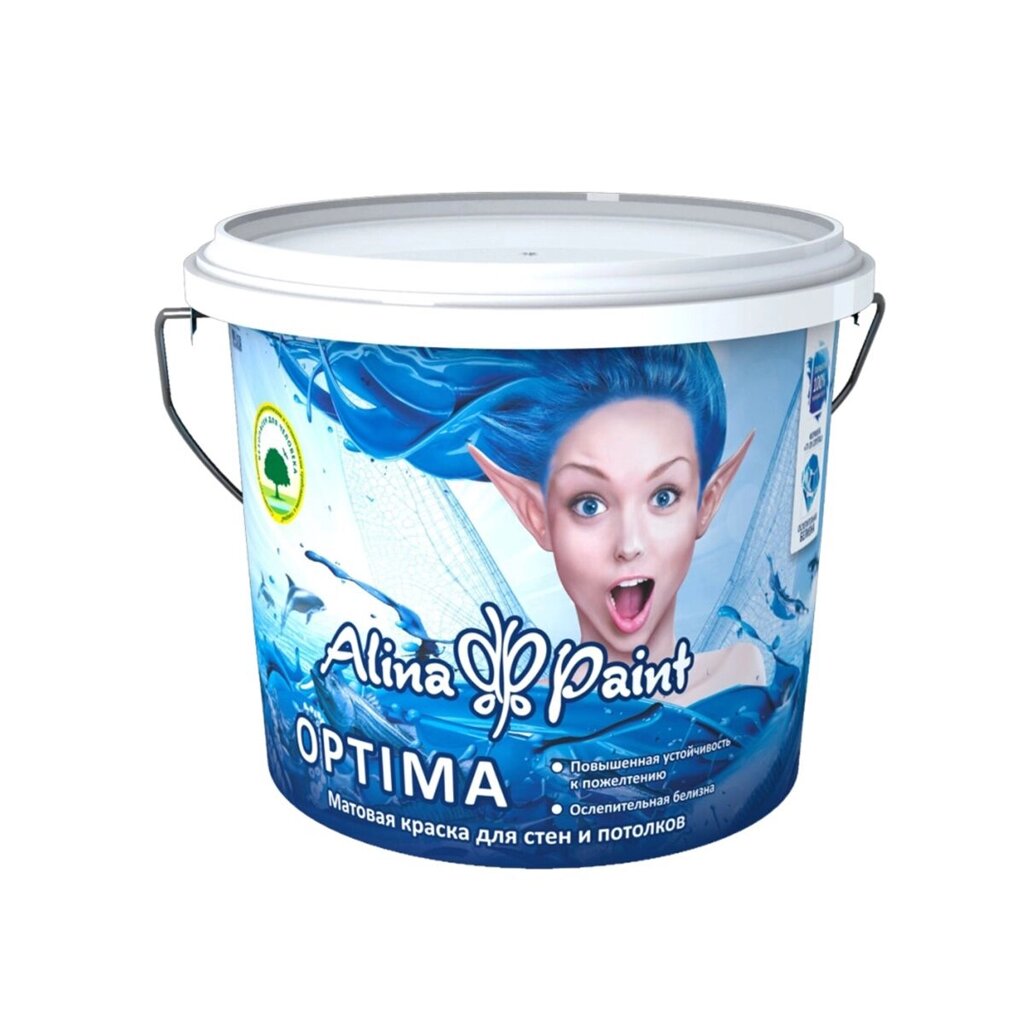 Краска водоэмульсионная, Alina Paint OPTIMA, 15 кг (интерьерная, супербелая, всесезонная) от компании ИП Фомичев - фото 1