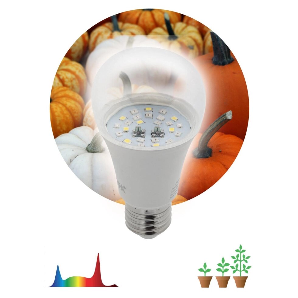 Лампа для растений 11W E27, груша, полноспектральный, цвет освещения теплый белый от компании ИП Фомичев - фото 1