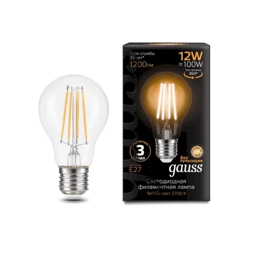 Лампа Gauss LED Filament A60 12W E27 1200 lm 2700K 102902112 от компании ИП Фомичев - фото 1