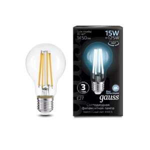 Лампа Gauss LED Filament A60 15W E27 1450 lm 4100K 102902215