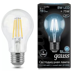 Лампа Gauss LED Filament А60 8W E27 780lm 4100K 102802208