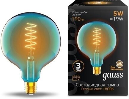 Лампа GAUSS LED Filament G125 E27 5W Sky blue flexible 1800К 1013802105 от компании ИП Фомичев - фото 1