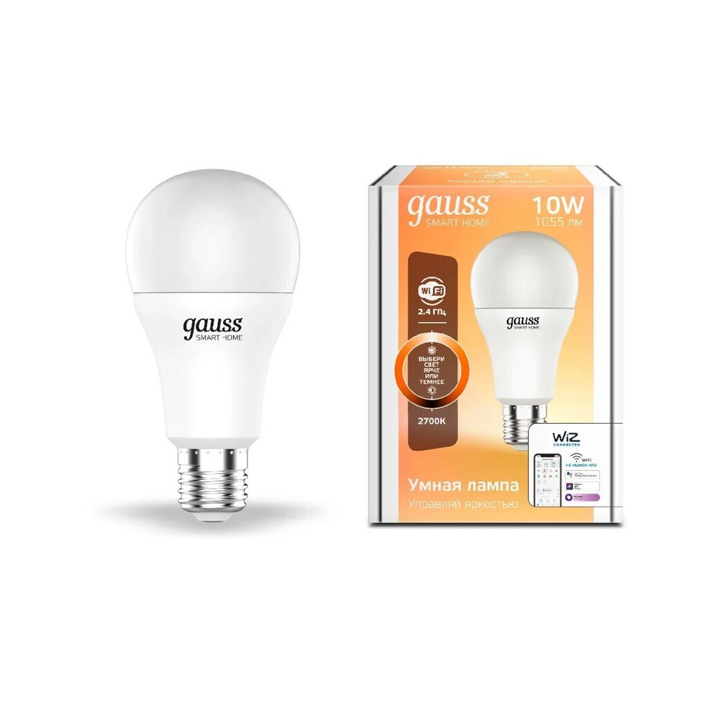 Лампа Gauss Smart Home A60 10W 1055lm 2700-6500К E27 изм. цвет. темп.+диммирование LED 1080112 от компании ИП Фомичев - фото 1
