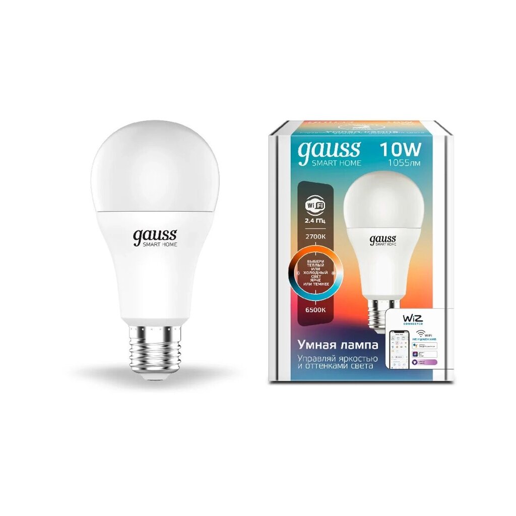 Лампа Gauss Smart Home A60 10W 1055lm 2700-6500К E27 RGBW+изм. цвет. темп.+диммирование LED 1180112 от компании ИП Фомичев - фото 1