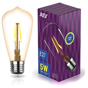 Лампа сд vintage filament ST64E27 5W, 2700K, DECO premium, теплый свет, REV 32435 5