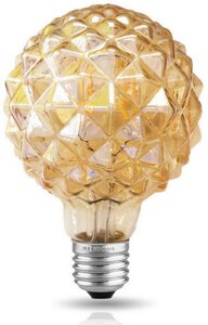 Лампа сд vintage GOLD filament колба "кристалл" шар G95 E27 5W, 2200K, DECO premium, теплый свет 32448 5