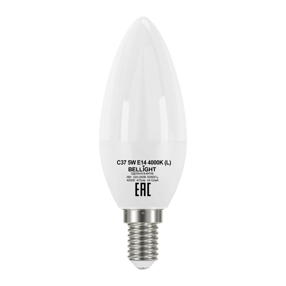 Лампа светодиодная Bellight E14 220-240 В 5 Вт свеча матовая 470 лм, нейтральный белый свет от компании ИП Фомичев - фото 1