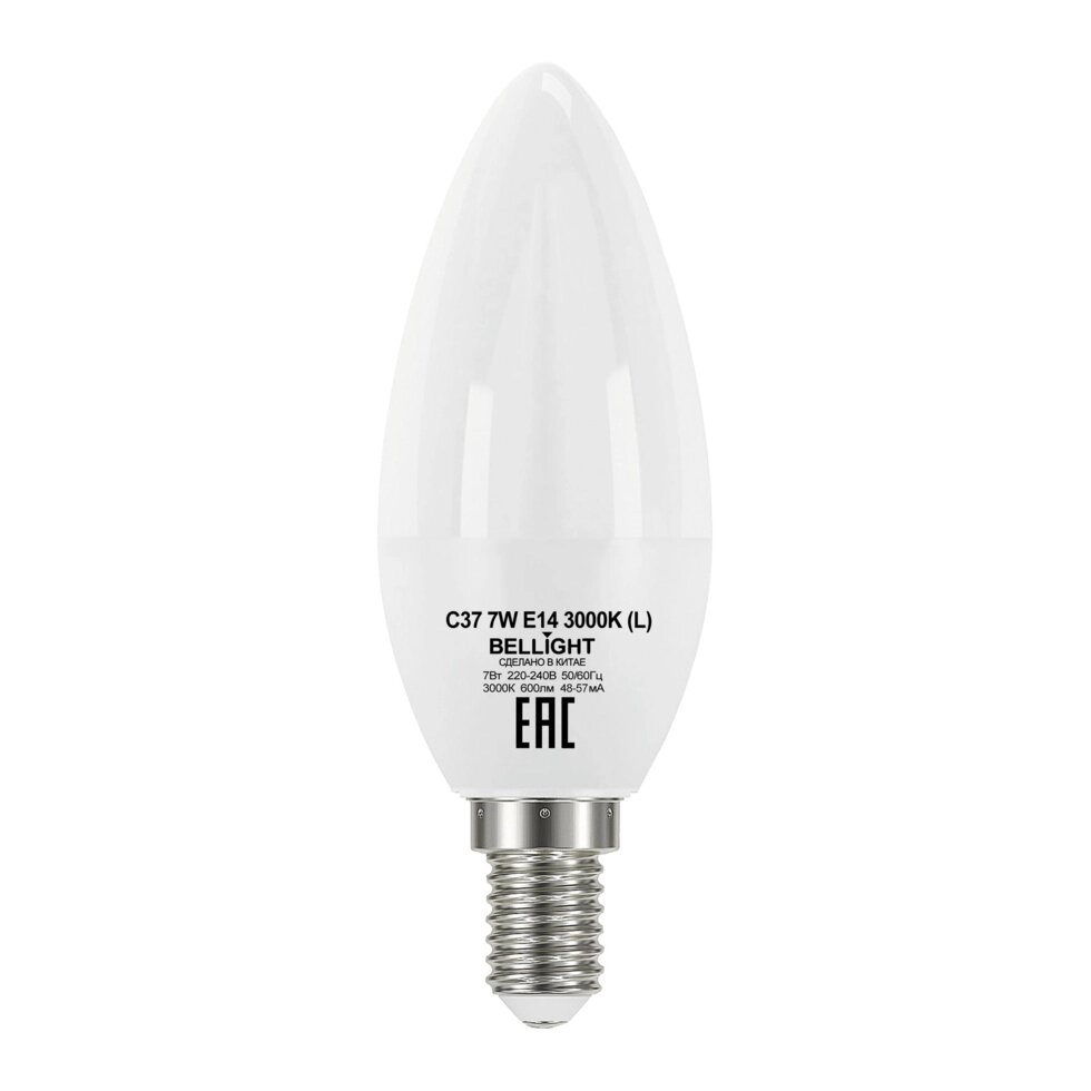 Лампа светодиодная Bellight E14 220-240 В 7 Вт свеча матовая 600 лм, теплый белый свет от компании ИП Фомичев - фото 1