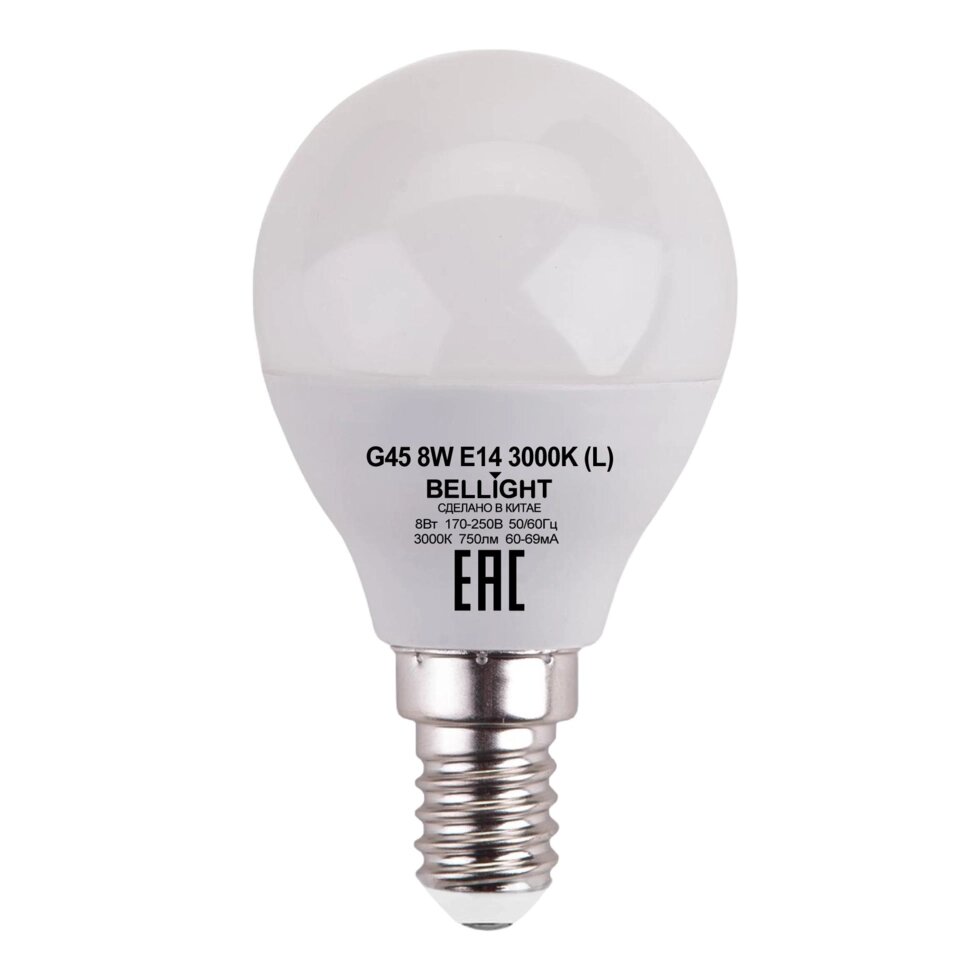 Лампа светодиодная Bellight E14 220-240 В 8 Вт шар малый матовая 750 лм, теплый белый свет от компании ИП Фомичев - фото 1