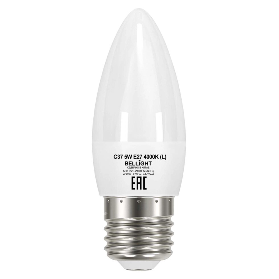 Лампа светодиодная Bellight E27 220-240 В 5 Вт свеча матовая 470 лм, нейтральный белый свет от компании ИП Фомичев - фото 1