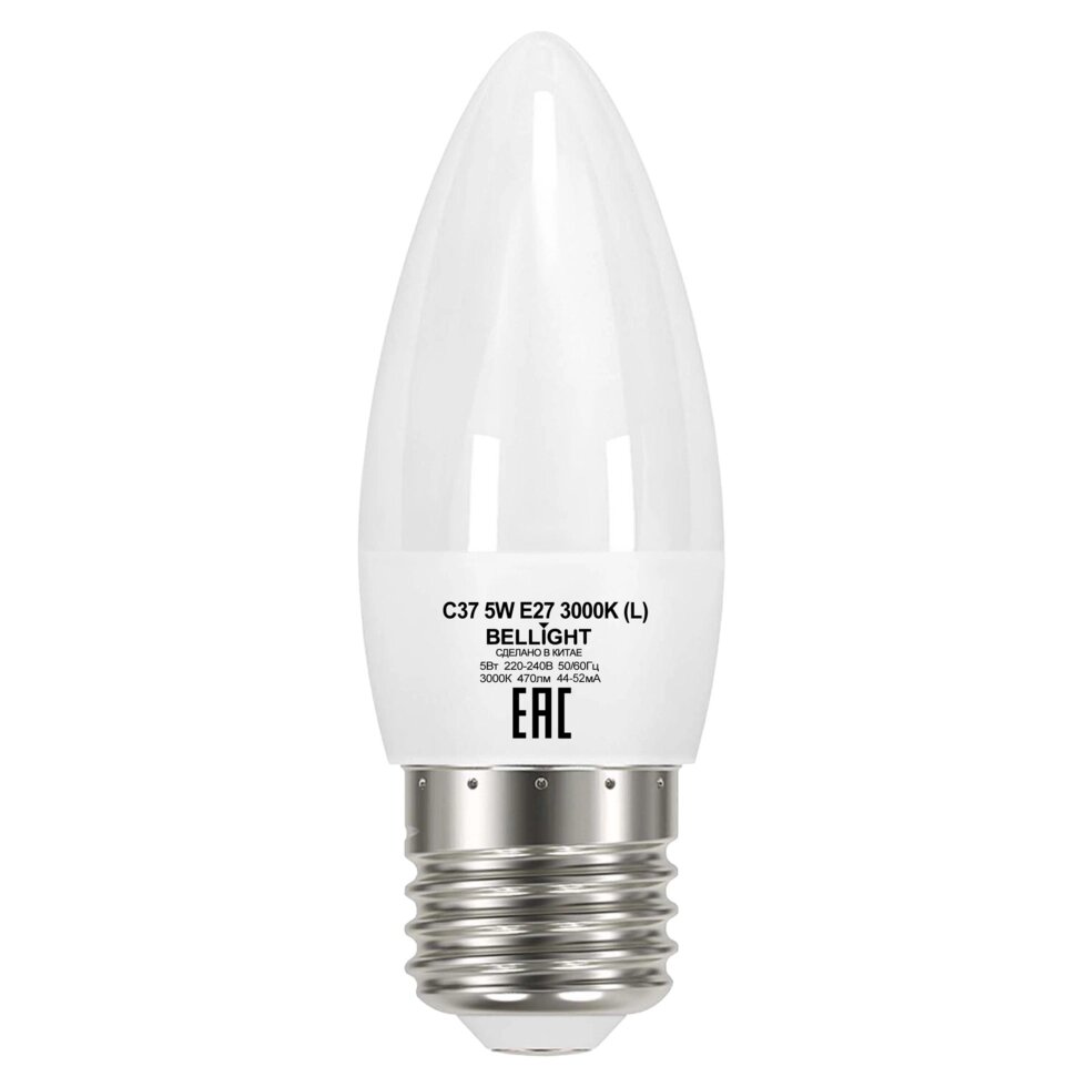 Лампа светодиодная Bellight E27 220-240 В 5 Вт свеча матовая 470 лм, теплый белый свет от компании ИП Фомичев - фото 1