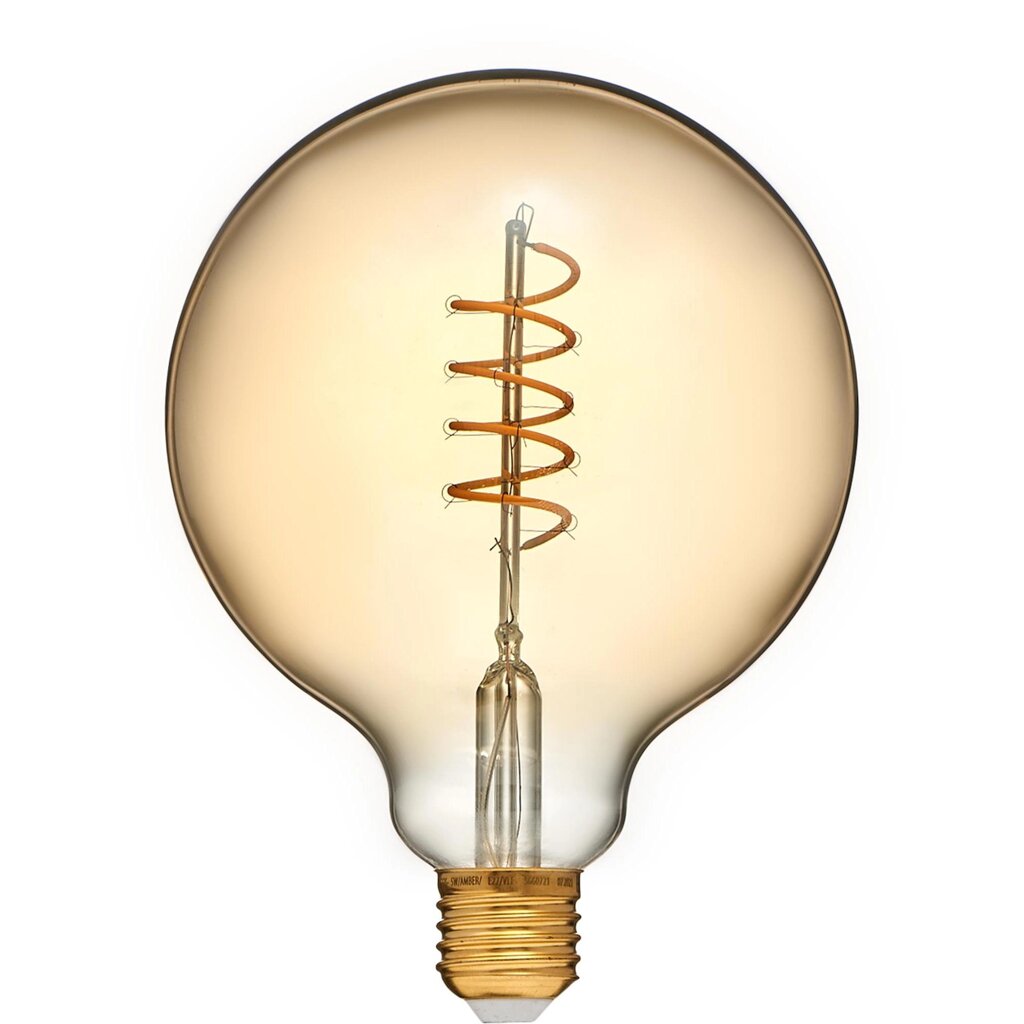 Лампа светодиодная филаментная Volpe G125 E27 220 В 5 Вт шар прозрачный с золотистым напылением 470 лм, теплый белый от компании ИП Фомичев - фото 1