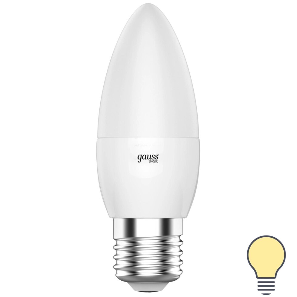 Лампа светодиодная Gauss E27 170-240 В 5.5 Вт свеча матовая 470 лм, теплый белый свет от компании ИП Фомичев - фото 1