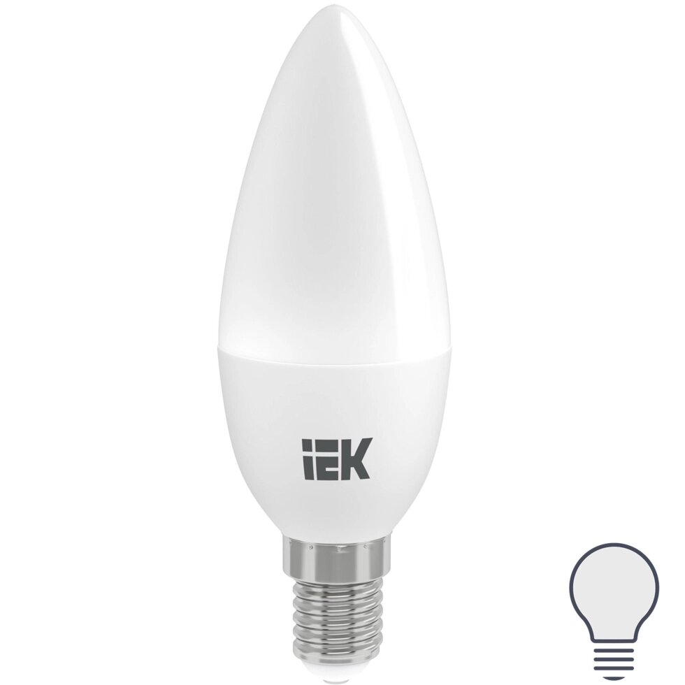 Лампа светодиодная IEK C35 Свеча E14 7 Вт 4000К свет холодный белый от компании ИП Фомичев - фото 1