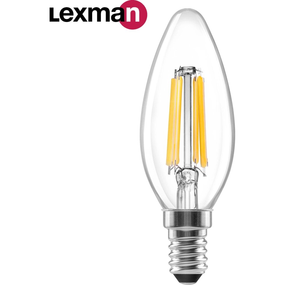Лампа светодиодная Lexman E14 220-240 В 4 Вт свеча прозрачная 400 лм теплый белый свет от компании ИП Фомичев - фото 1