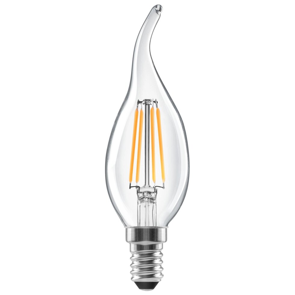 Лампа светодиодная Lexman E14 220-240 В 6 Вт свеча на ветру прозрачная 750 лм теплый белый свет от компании ИП Фомичев - фото 1