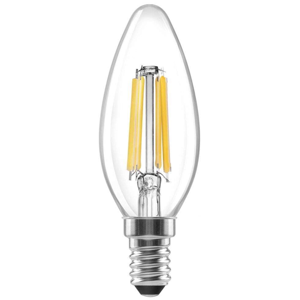 Лампа светодиодная Lexman E14 220-240 В 6 Вт свеча прозрачная 750 лм теплый белый свет от компании ИП Фомичев - фото 1