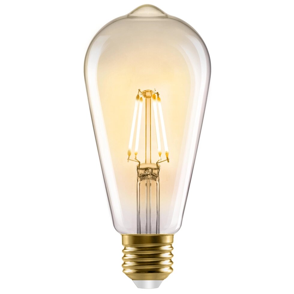 Лампа светодиодная Lexman E27 220-240 В 4 Вт эдисон золотистая 470 лм теплый белый свет от компании ИП Фомичев - фото 1