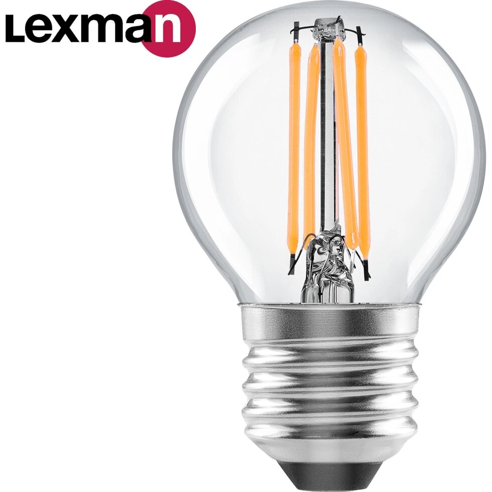 Лампа светодиодная Lexman E27 220-240 В 5 Вт шар прозрачная 600 лм теплый белый свет от компании ИП Фомичев - фото 1