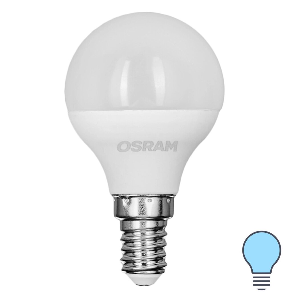 Лампа светодиодная Osram шар 7Вт 600Лм E14 холодный белый свет от компании ИП Фомичев - фото 1