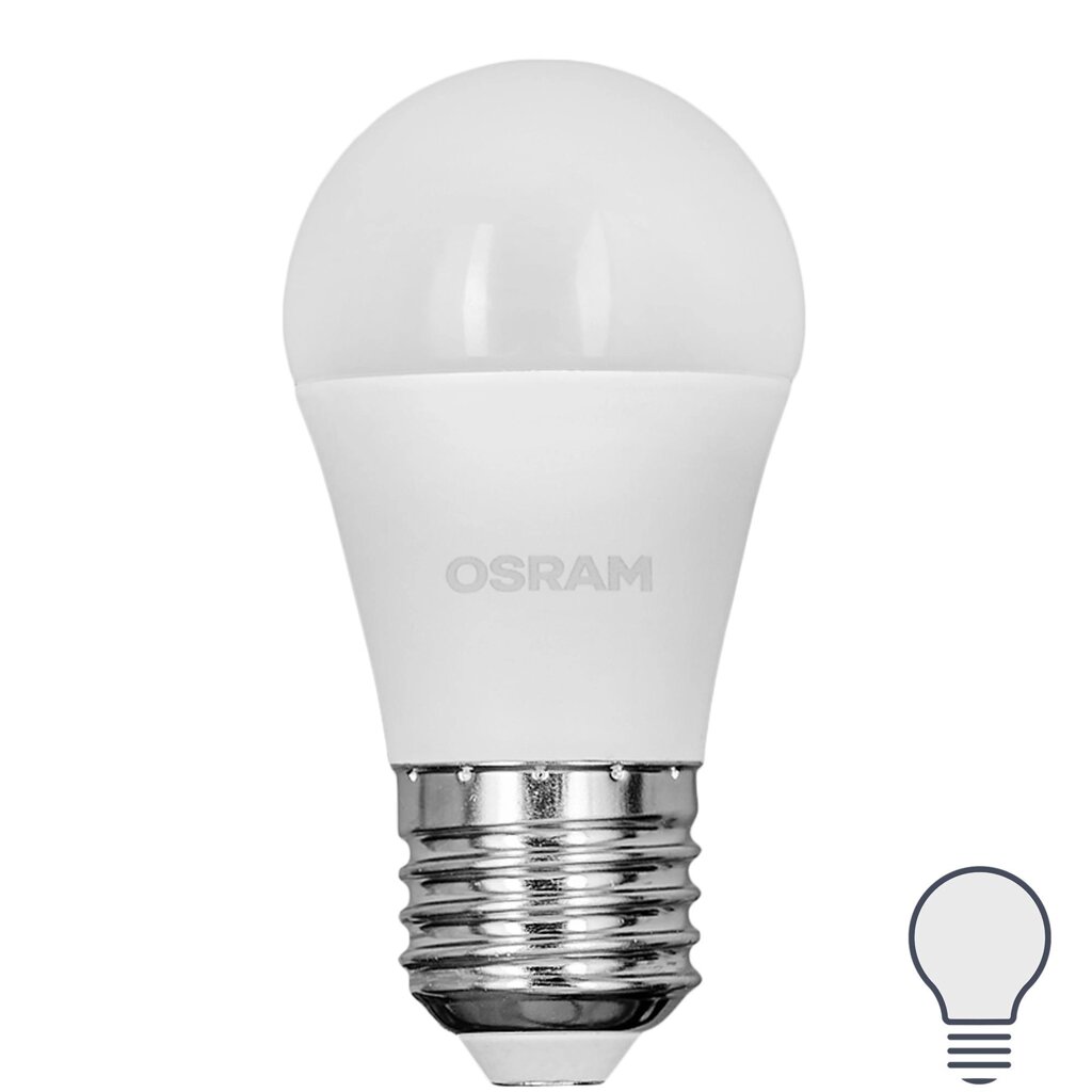 Лампа светодиодная Osram шар 9Вт 806Лм E27 нейтральный белый свет от компании ИП Фомичев - фото 1