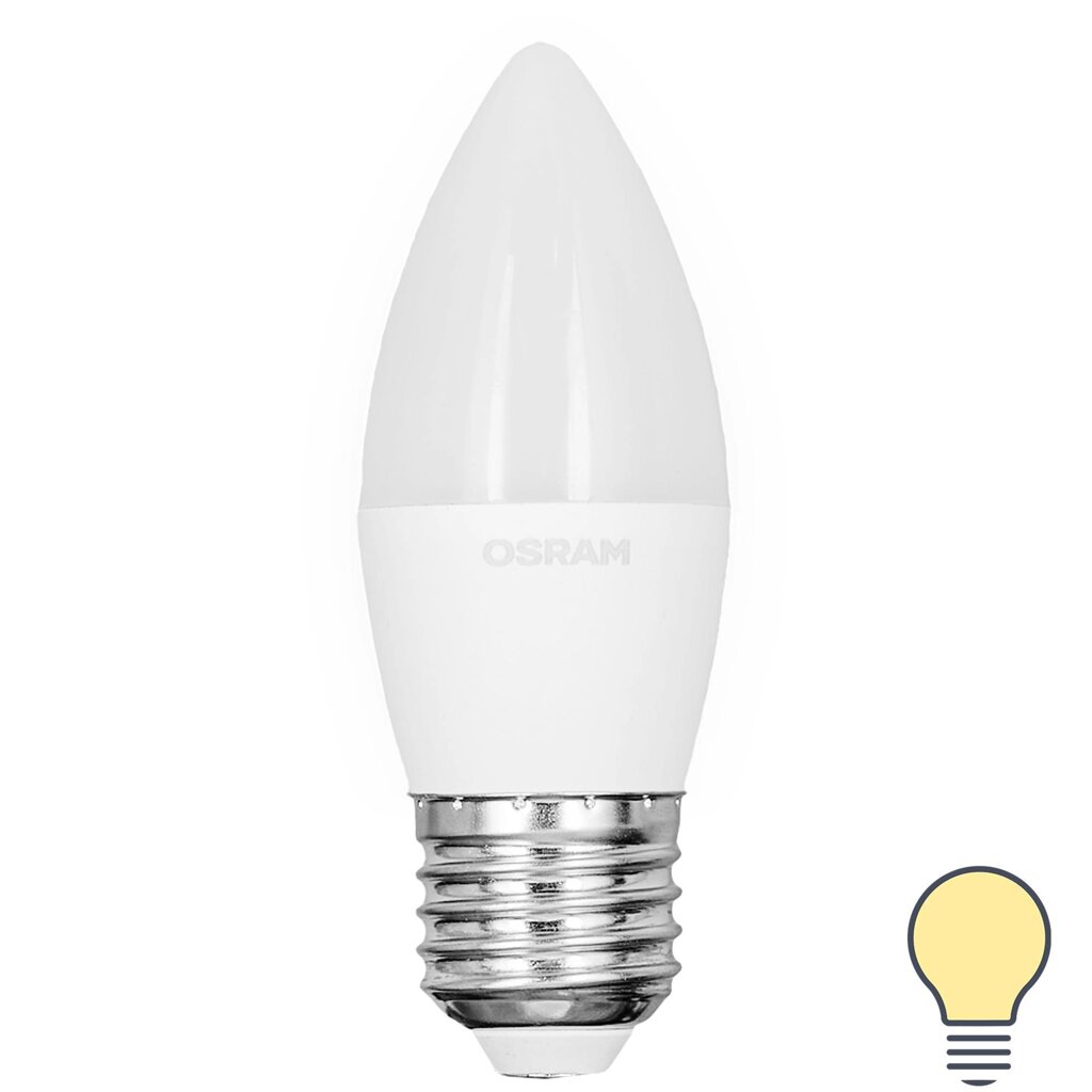 Лампа светодиодная Osram свеча 7Вт 600Лм E27 теплый белый свет от компании ИП Фомичев - фото 1