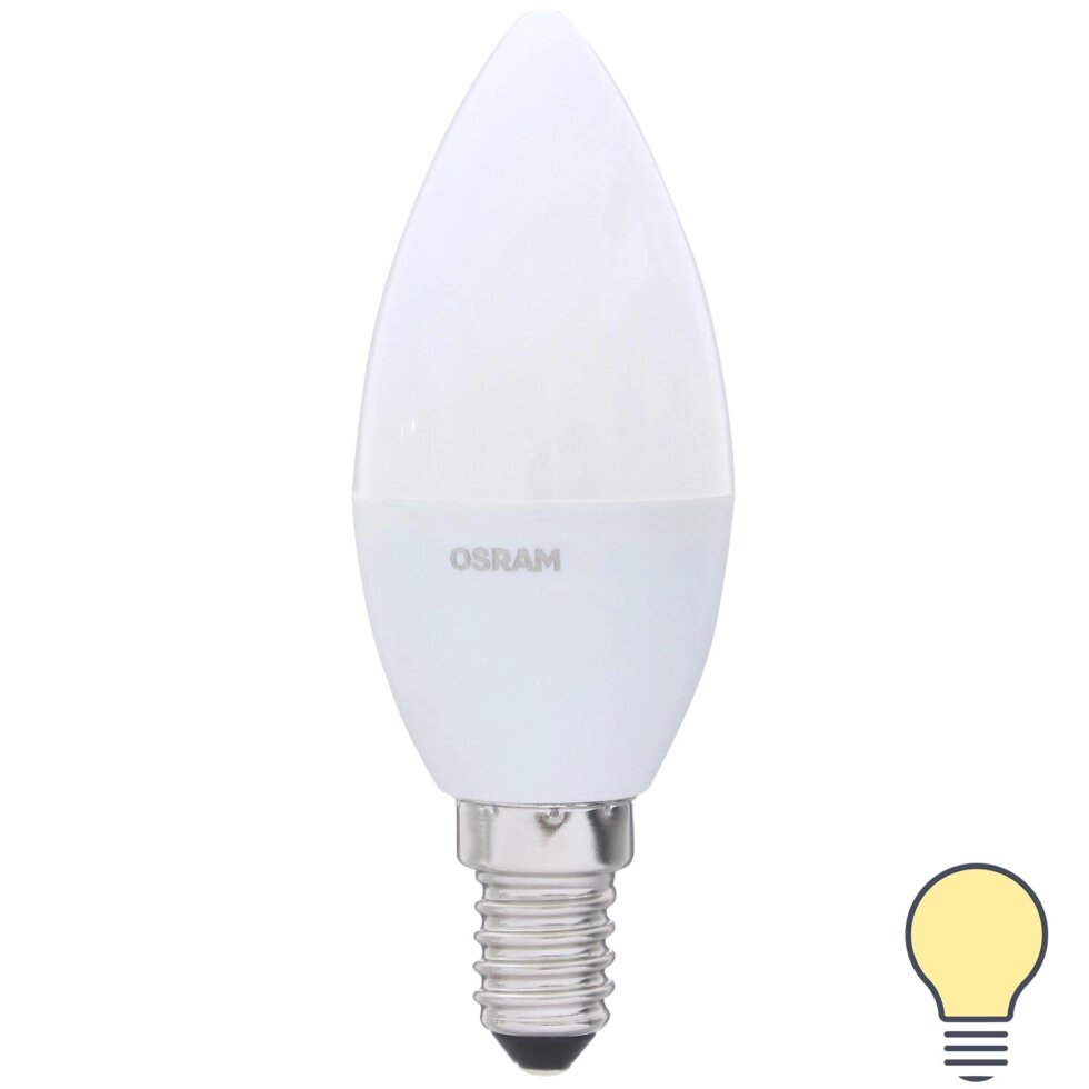 Лампа светодиодная Osram Свеча E14 6.5 Вт 550 Лм свет тёплый белый от компании ИП Фомичев - фото 1